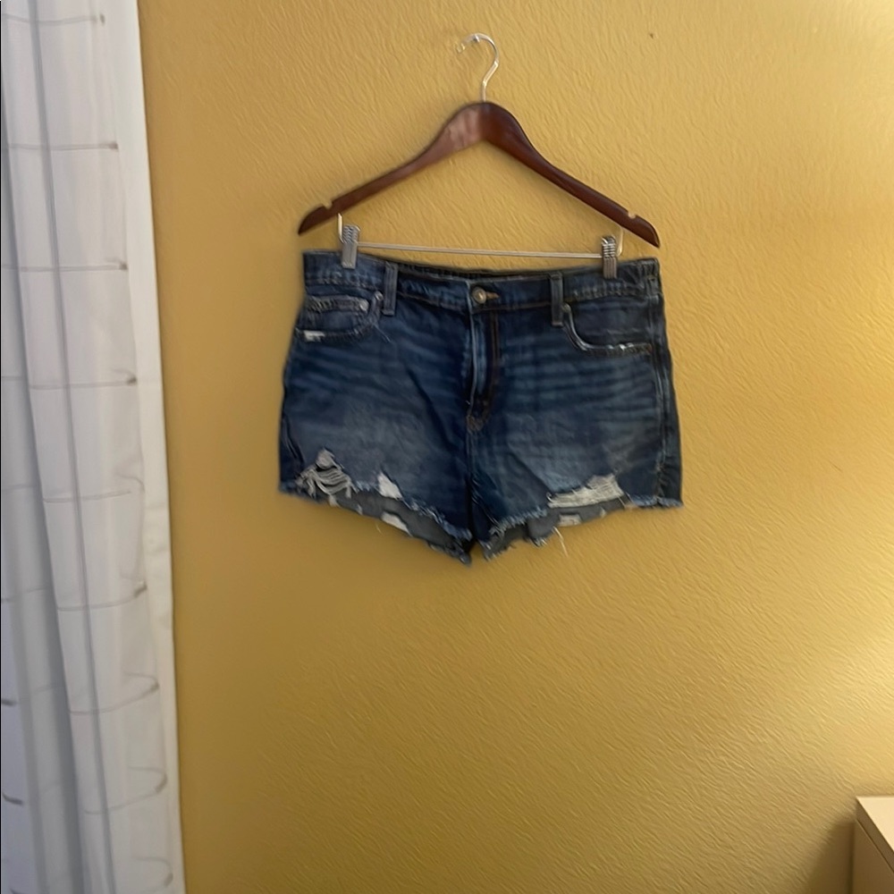 aerie Dark Blue Distressed Denim Jean Shorts